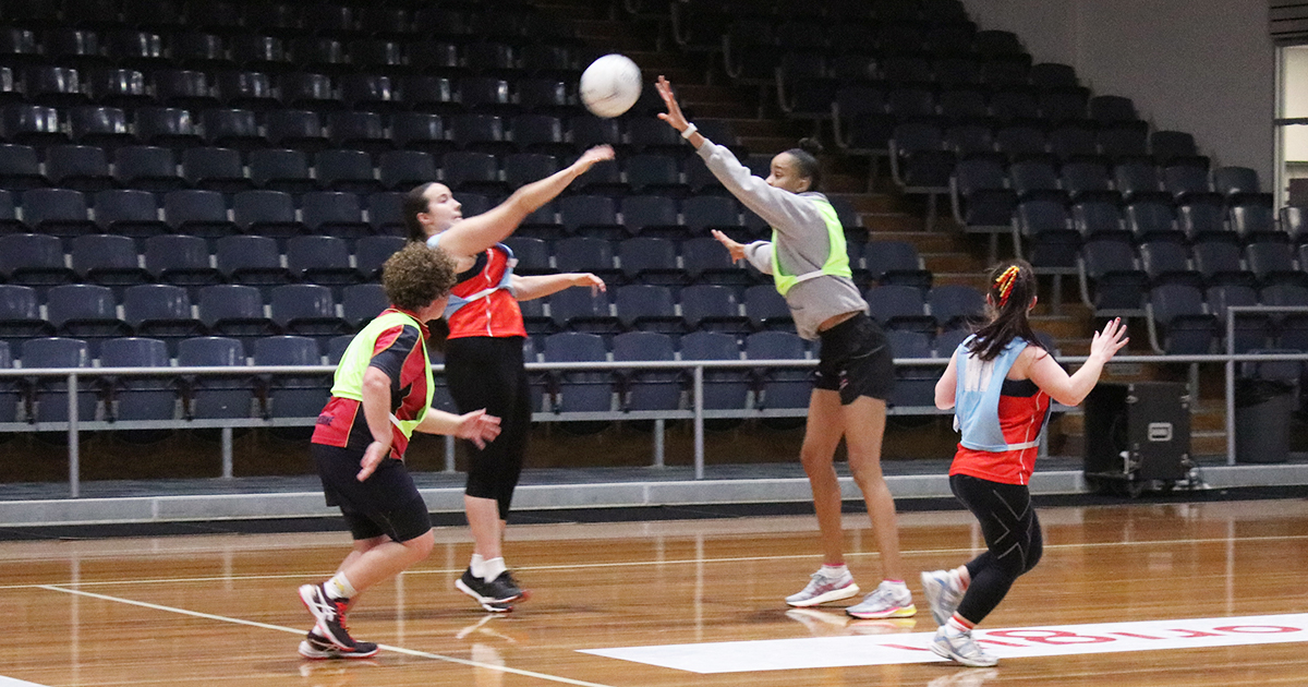 Adelaide Thunderbird Shamera Sterling on court with the SA Rubies